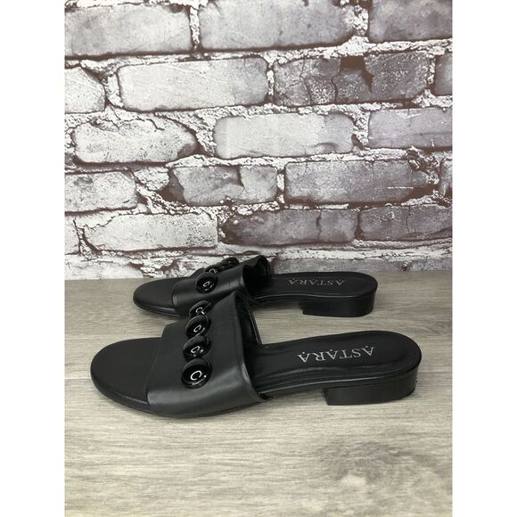 ASTARA Sahara Black Onyx Leather Handmade Slides Heel Sandals Women’s 8M US/39EU - Picture 2 of 16